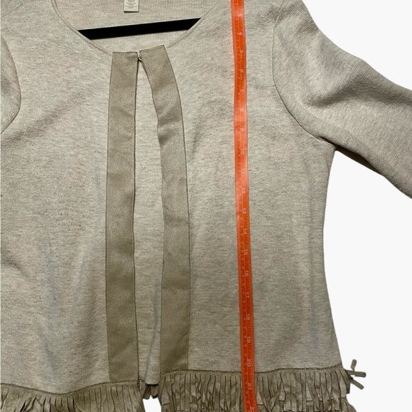 Chico’s Fringe Cardigan Neutral Tan Size M Cotton Blend Open Front EUC - Picture 6 of 7
